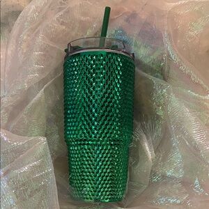 Green Studded Plastic Tumbler with Straw